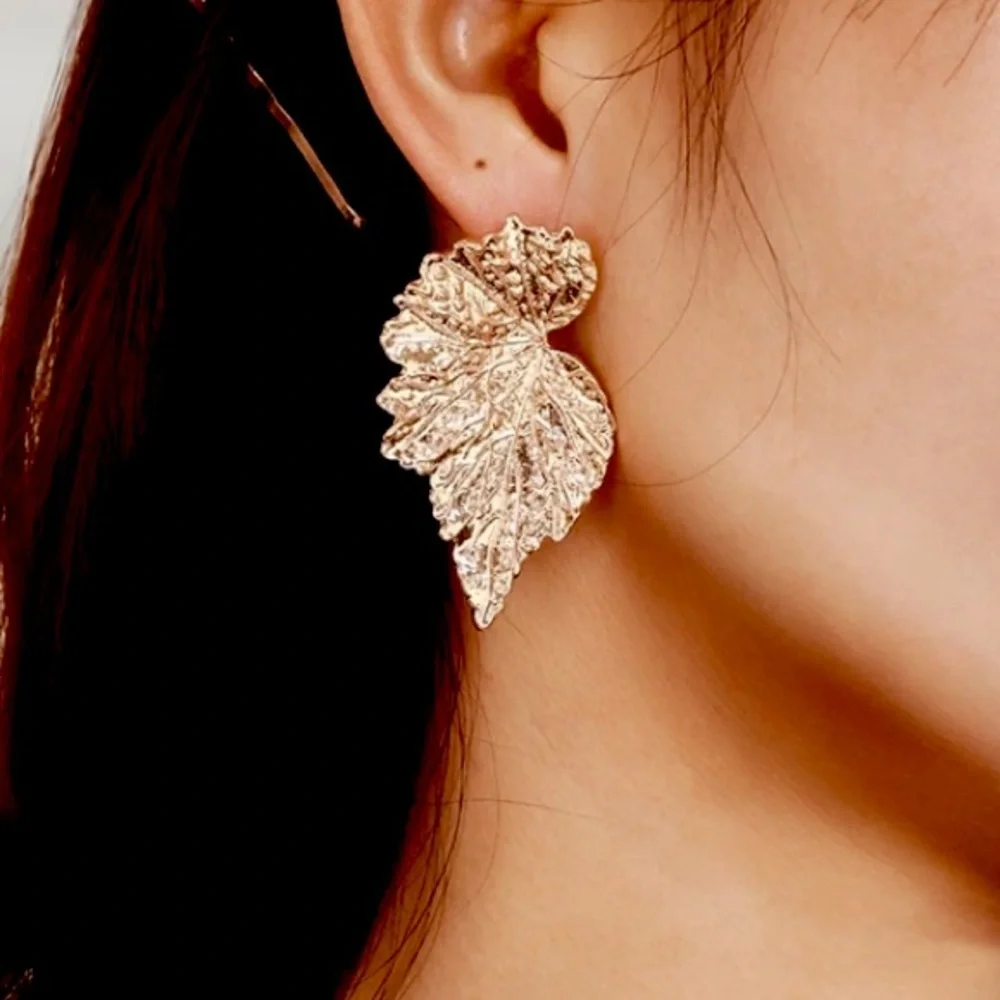 Gold Leaf Earrings - Picture 2 of 3